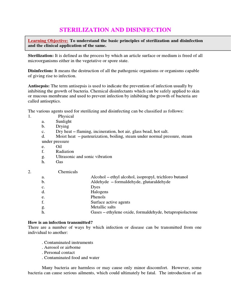 Sterlization and Disinfection | PDF | Sterilization (Microbiology ...