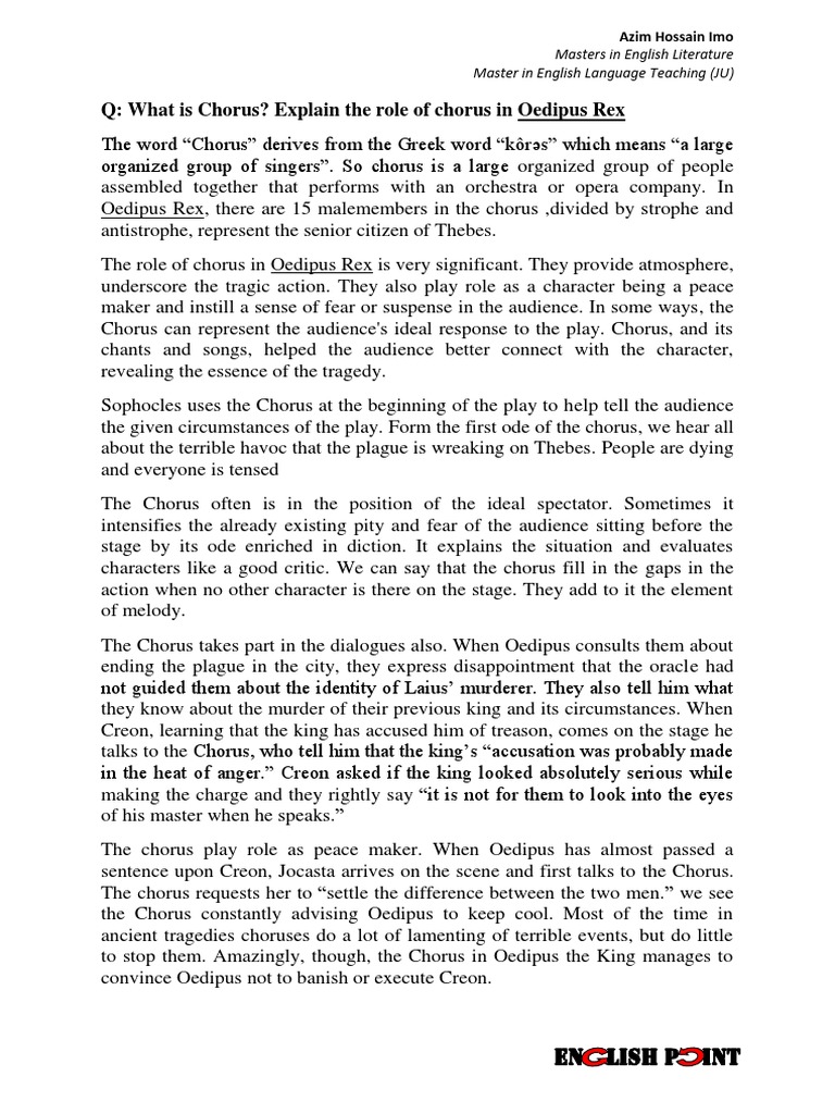 Role of Chorus in Oedipus Rex PDF