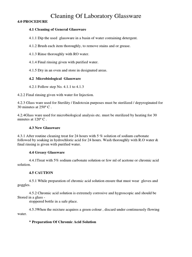 Laboratory Glassware Cleaning Procedures | PDF | Home & Garden ...