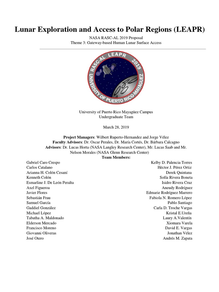 UPRM LEAPRMidProjectReviewRASC AL2019 | PDF | Nasa | Moon