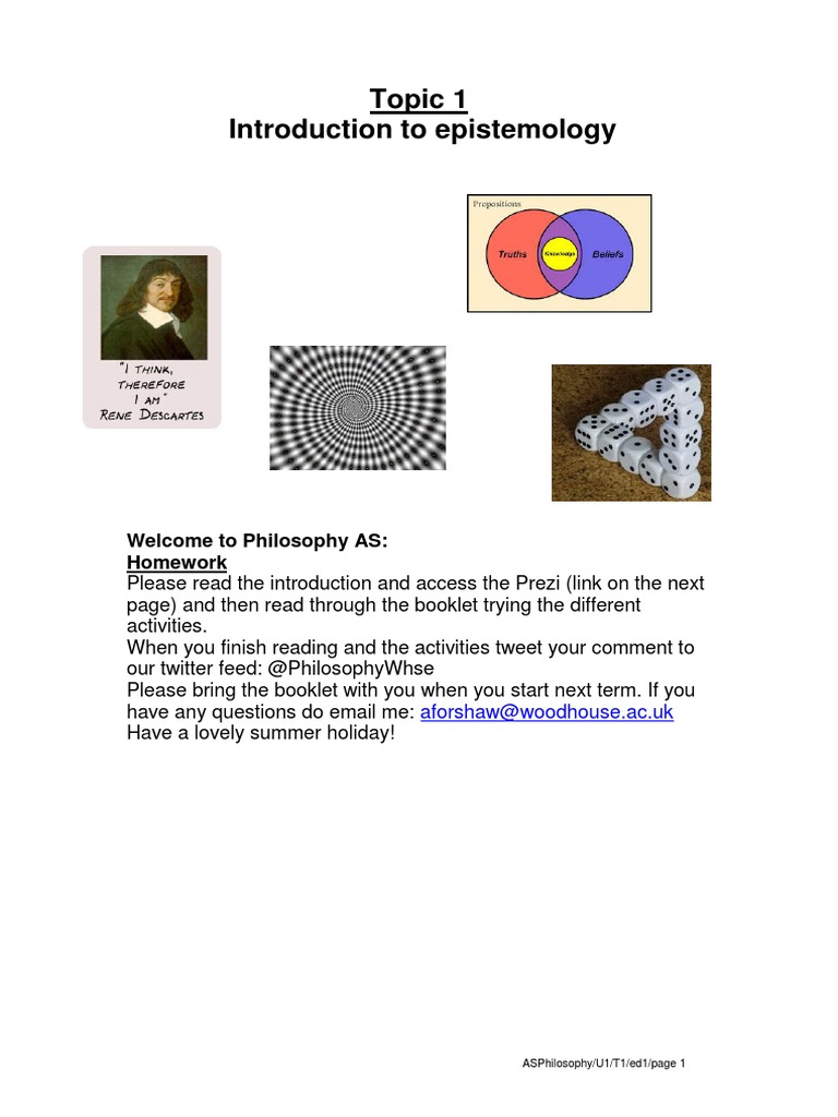 Topic 1 Introduction To Epistemology Welcome To Philosophy As
