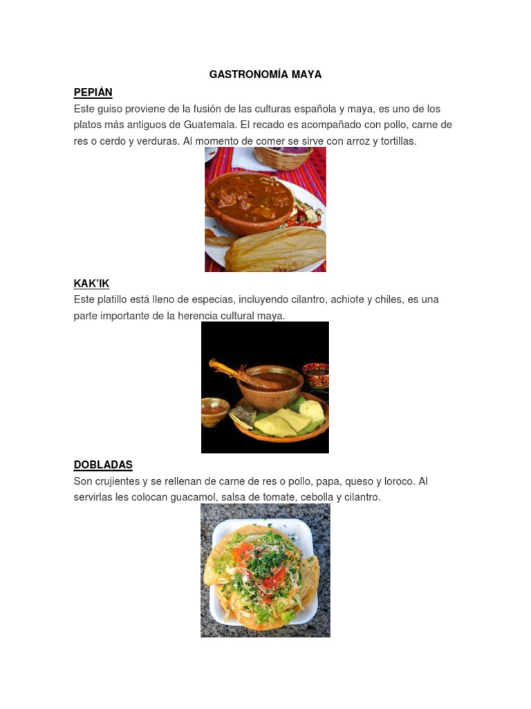 10 Comidas de Cada Una Gastronomia Maya - Garifuna - Xinca - Ladinos 5  Bebidas 5 Dulces | PDF | Cocina española | Mariscos