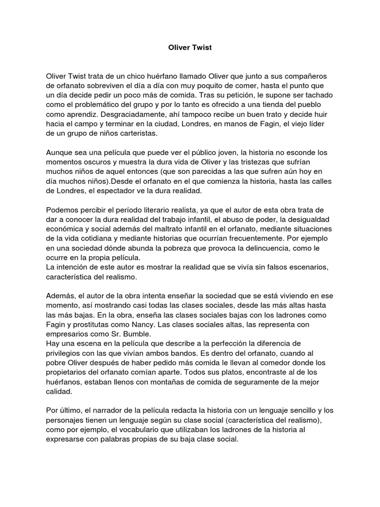 Relación Película Oliver Twist y El Realismo PDF