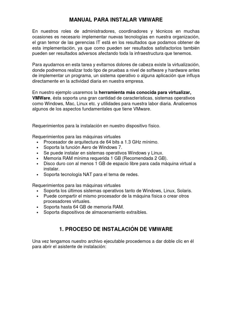 Guía de Instalación de VMware Workstation | PDF | Virtualización | V Mware