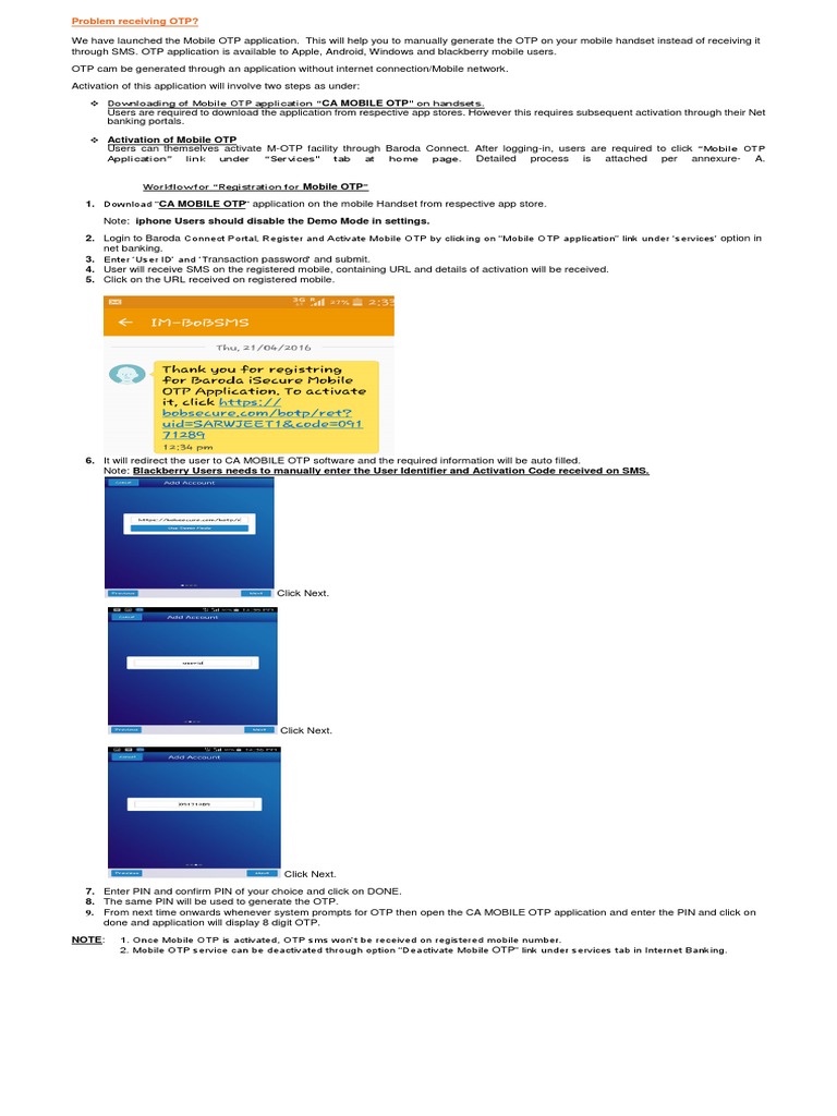 Mobile OTP App Setup & Activation Guide | PDF | Business | Finance & Money  Management