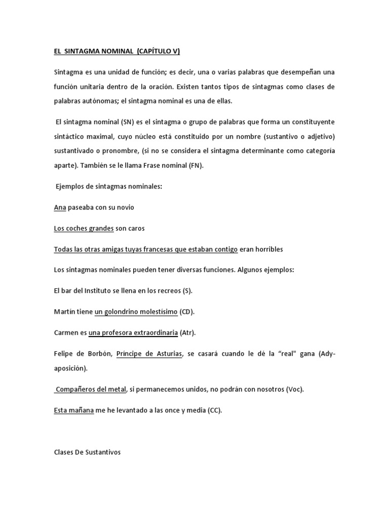 El Sintagma Nominal PDF Sustantivo Numero Gramatical