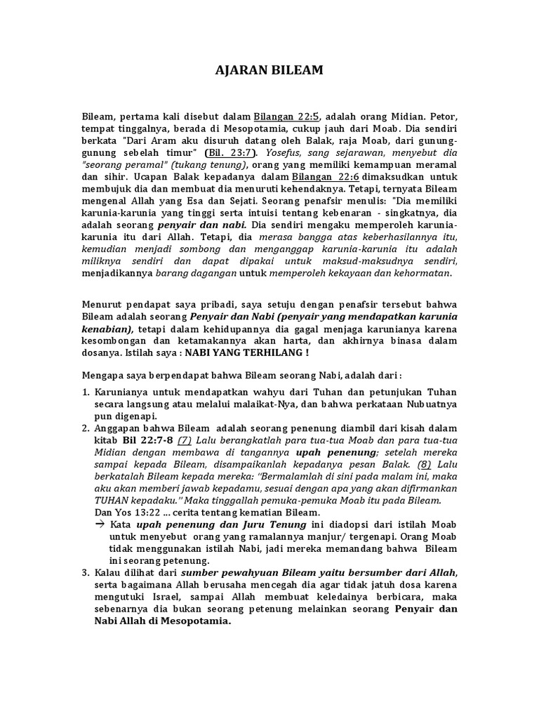 Ajaran dan Kisah Bileam dalam Alkitab | PDF