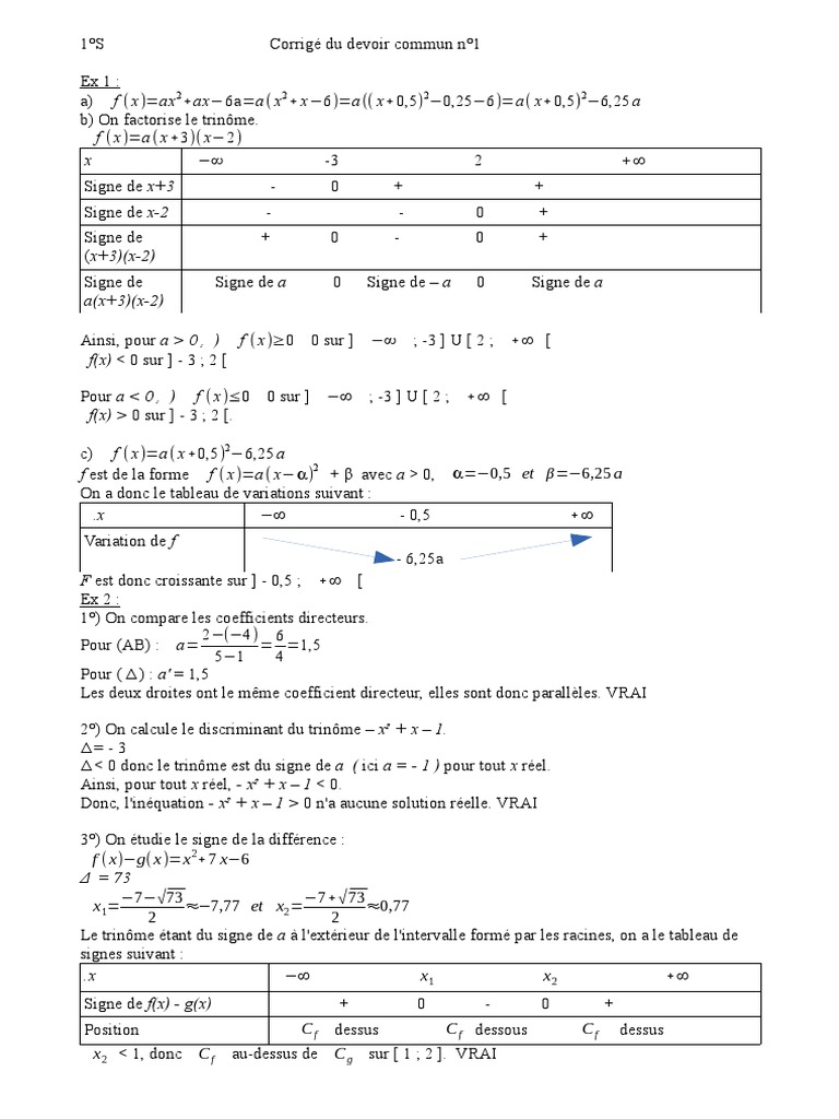 Devoir Commun Maths Seconde Corrige