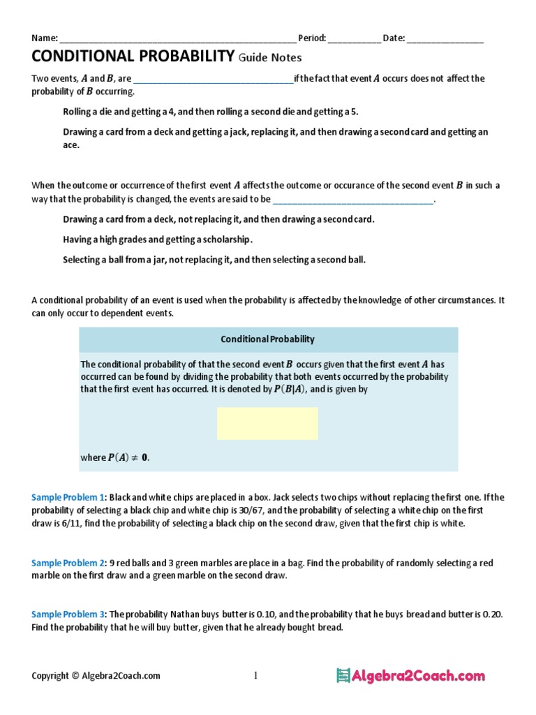 Conditional Probability: Guide Notes | PDF | Probability | Measure Theory
