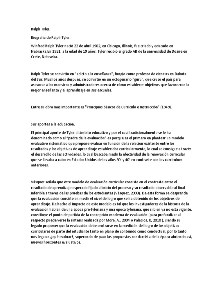 Ralph Tyler | PDF | Evaluación | Plan de estudios