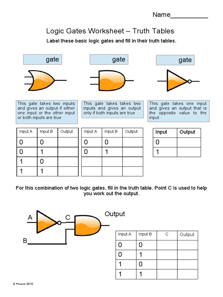 Logic Gates Worksheet Logic Gate Logic