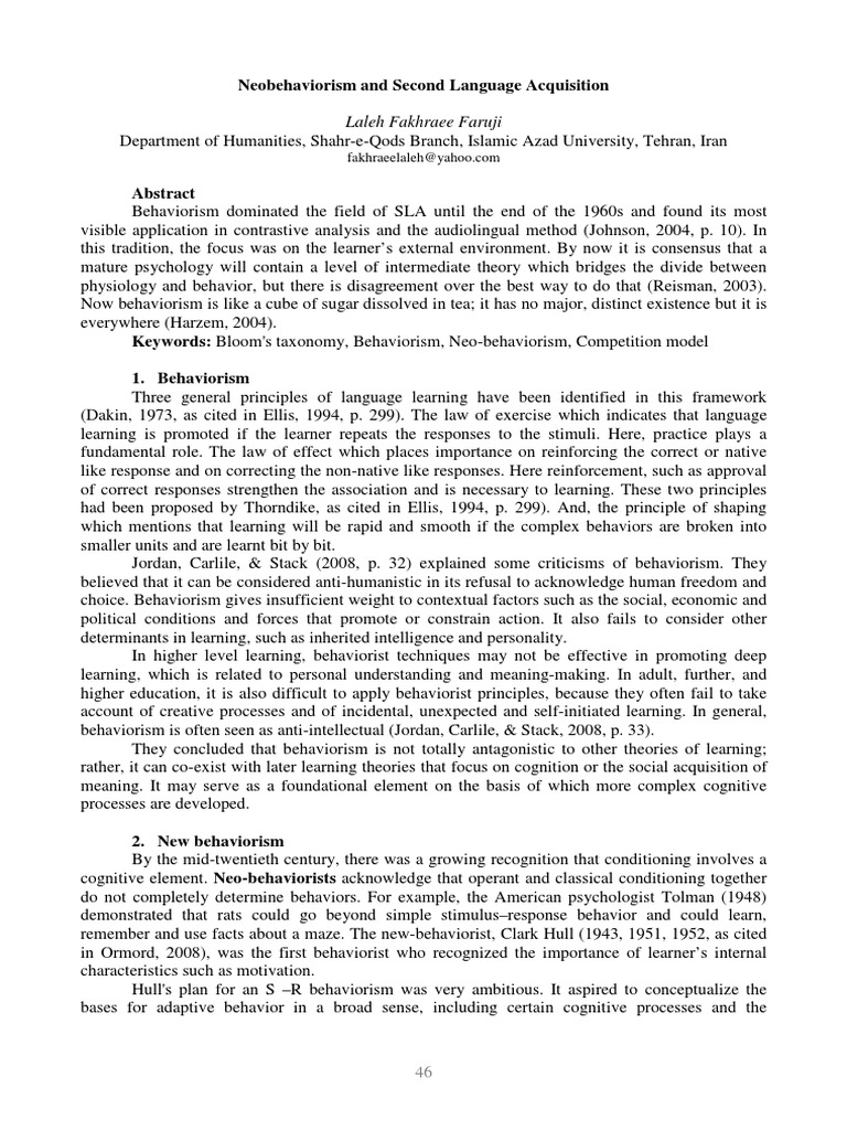 Neobehaviorism in Language Learning | PDF | Behaviorism | Educational ...