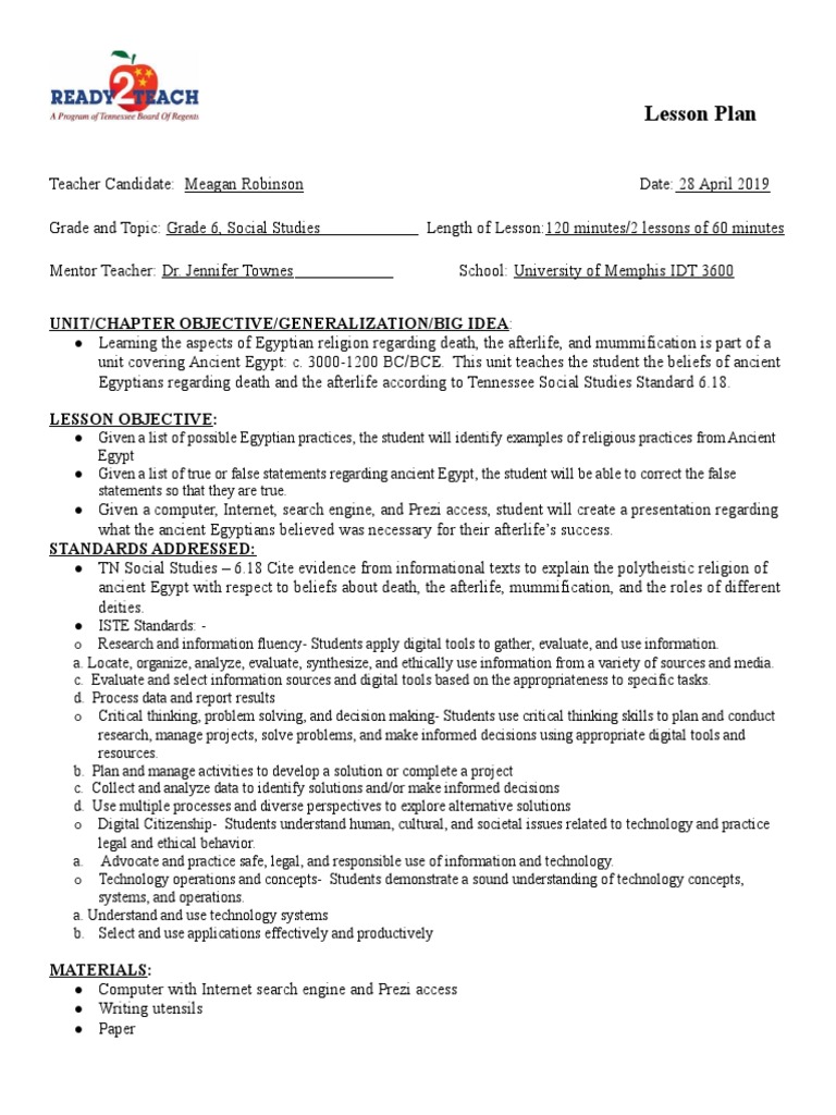 Ancient Egyptian Beliefs Lesson Plan | PDF | Ancient Egypt | Critical ...