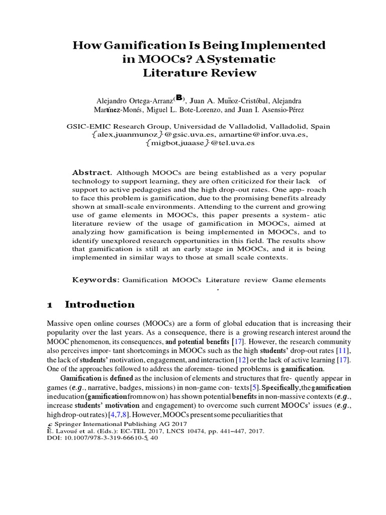 Gamification in MOOCs: A Literature Review | PDF | Massive Open Online ...