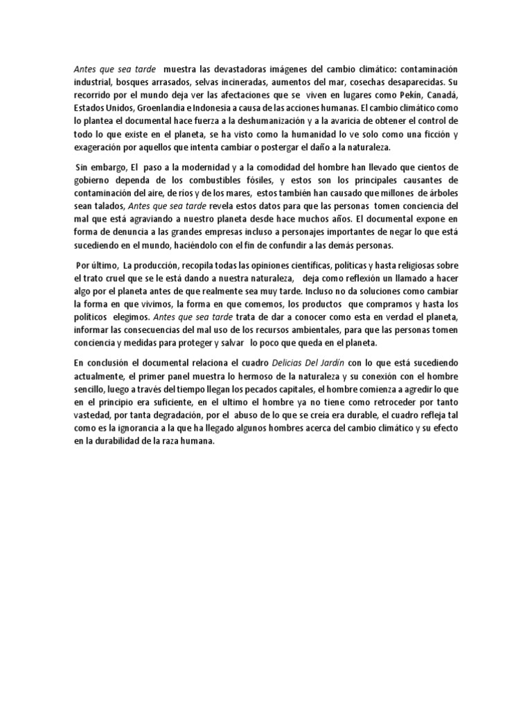 Antes Que Sea Tarde Cambio climático Naturaleza