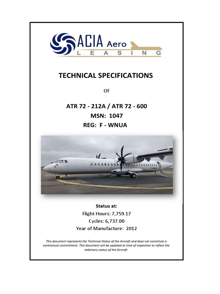 ATR 72-600 Technical Specifications | PDF | Avionics | Aircraft