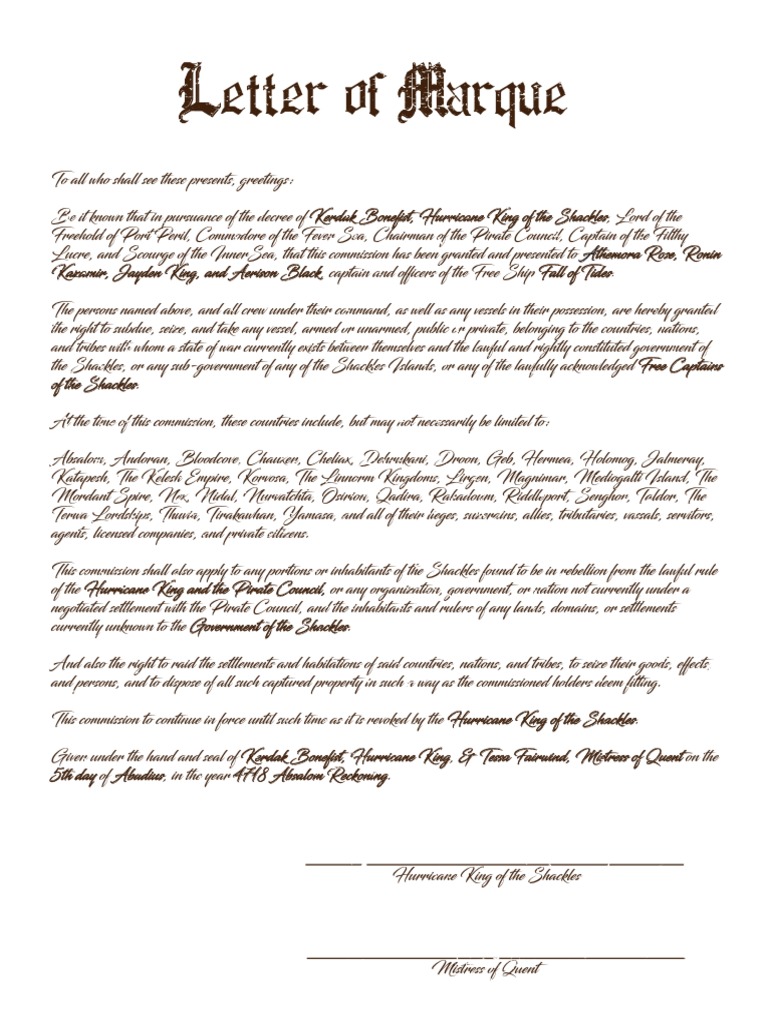 Letter of Marque PDF Piracy Naval Warfare