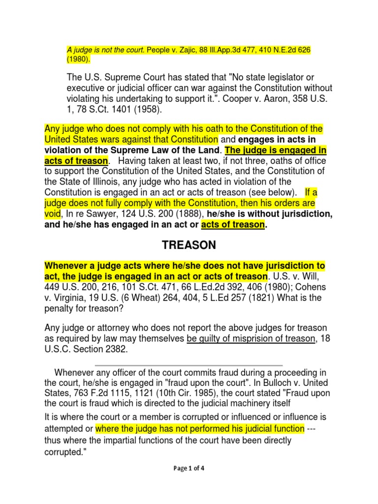 Treason: A Judge Is Not The Court. People v. Zajic, 88 Ill