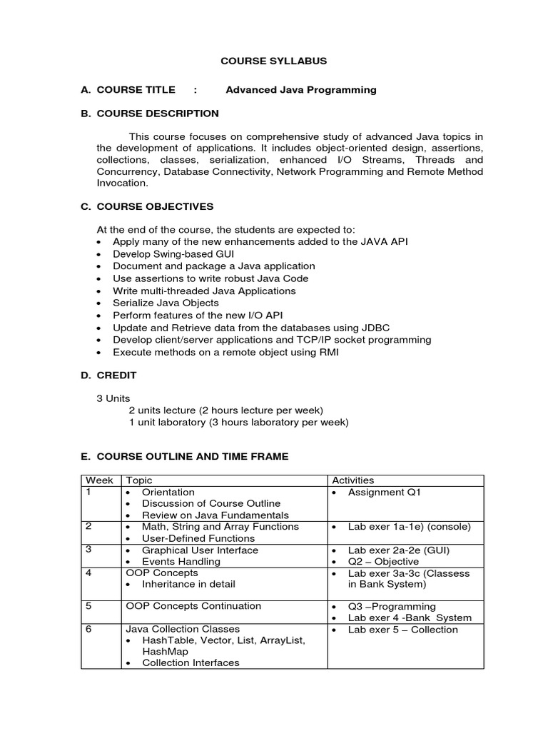 Advanced Java Syllabus | PDF | Java (Programming Language) | Object ...