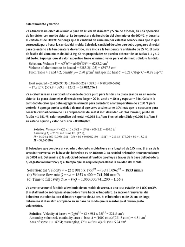 Problemas Resueltos Manufactura Fundicion Metalurgia Aluminio