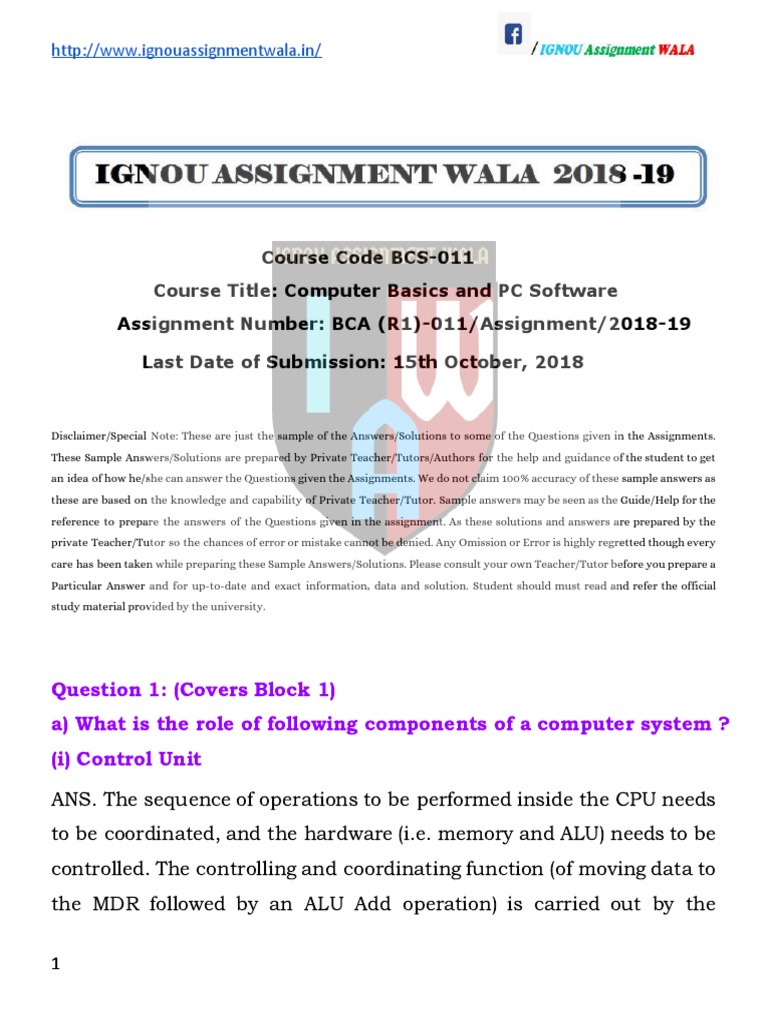 BCS-11.solved Assignment 2018-19 - Watermark Ignou Assignment Wala PDF ...