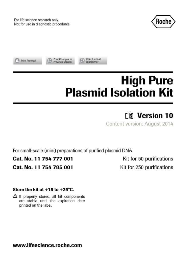 High Pure Plasmid Isolation Kit Guide | PDF | Plasmid | Dna Sequencing