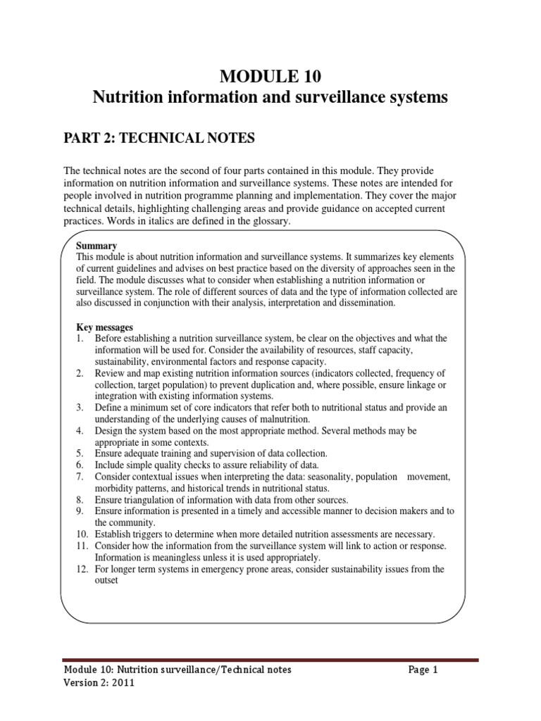 Nutritional Surveillance Module PDF Malnutrition Food Security