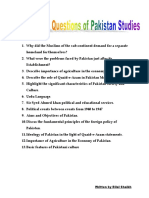 10 Years Long Questions of Pakistan Studies