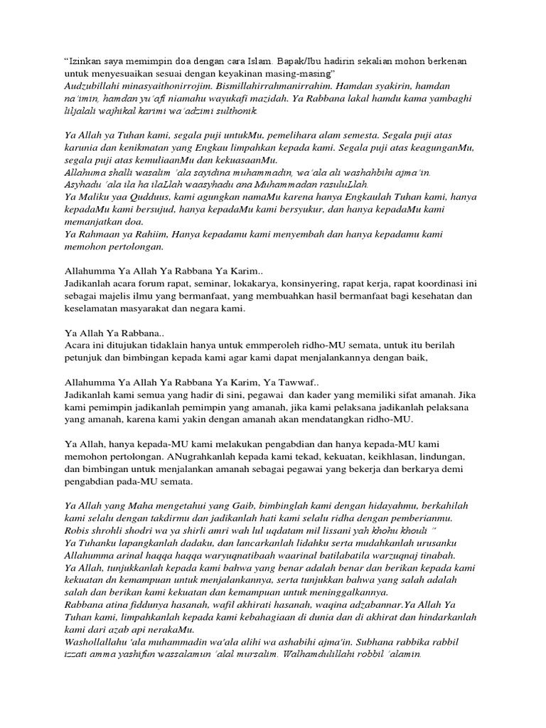 Izinkan Saya Memimpin Doa Dengan Cara Islam Docx