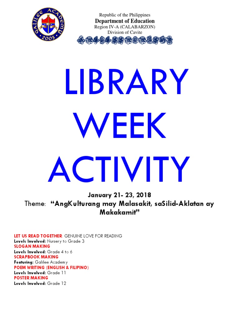 Library Week Activity | PDF | Southeast Asia | Philippines