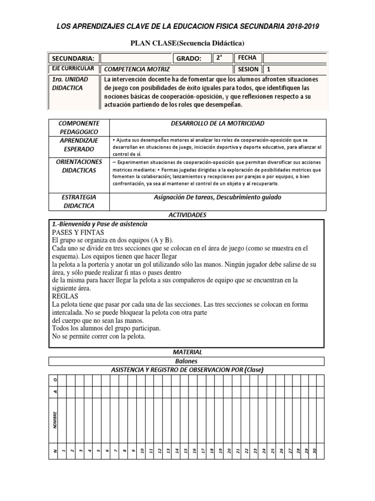 PLAN CLASE(Secuencia Didáctica) Secundaria Grado Eje