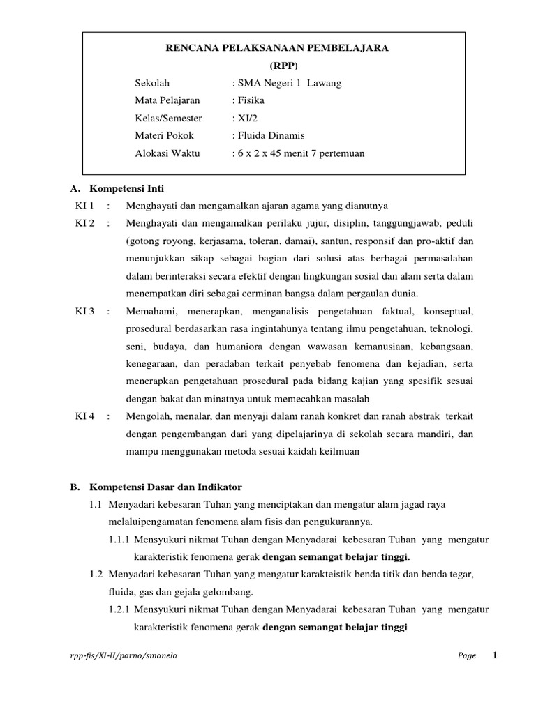 RPP Fluida Dinamis | PDF