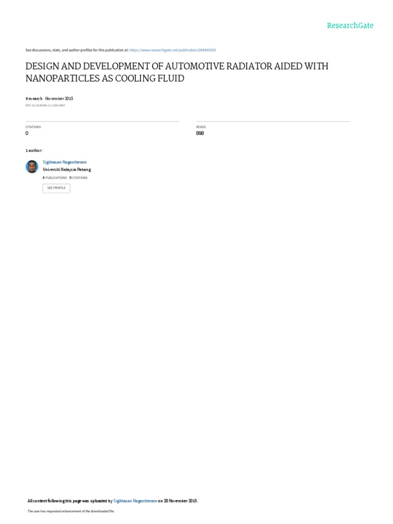 Nanoparticle-Enhanced Automotive Radiator | PDF | Coolant | Heat Transfer