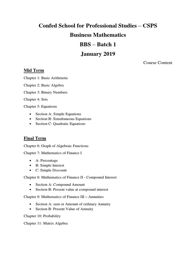 Business Math Contents | PDF