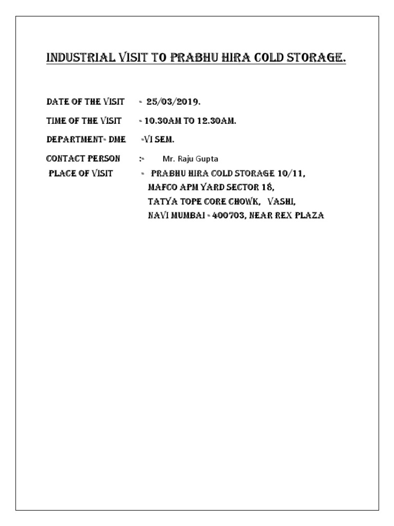 Report of Cold Storage PDF Warehouse Refrigeration