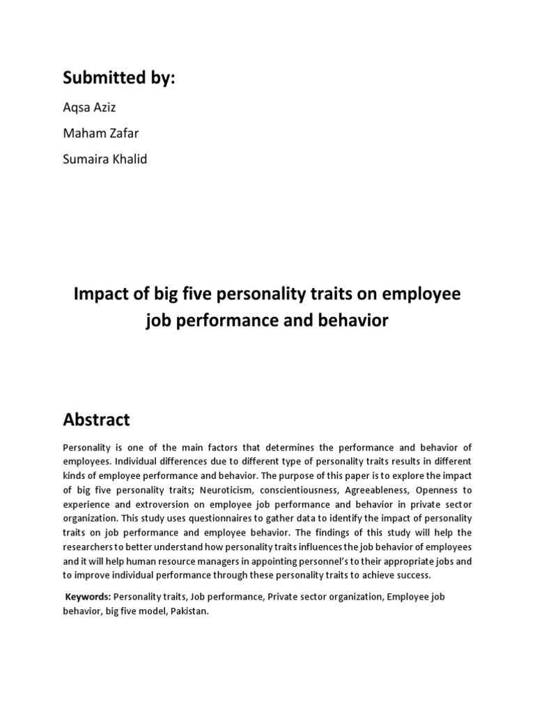 Big Five Traits' Impact on Job Performance | PDF