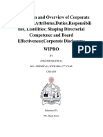 Introduction and Overview of Corporate Governance Attributes, Duties, Responsibili Ties, Liabilities Shaping Directorial Competence and Board Effectiveness Corporate Disclosure: Wipro