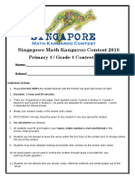 Singapore Math Kangaroo Contest 2018: Primary 1 / Grade 1 Contest Paper