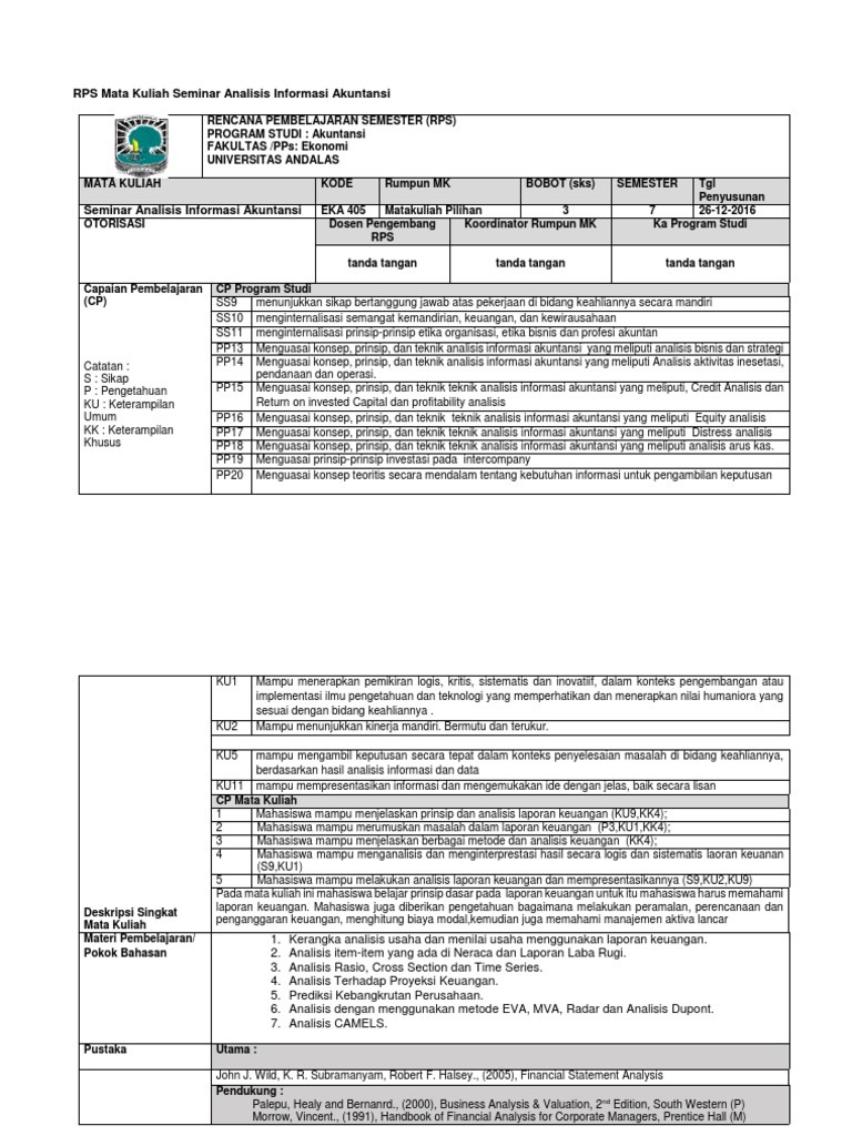 Rps Seminar Analisis Informasi Keuangan Pdf