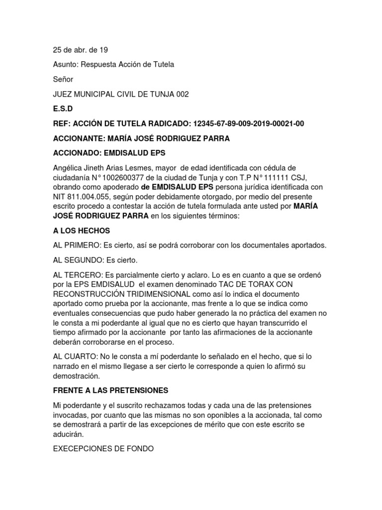 Contestación Tutela | PDF | Derecho Constitucional | Virtud