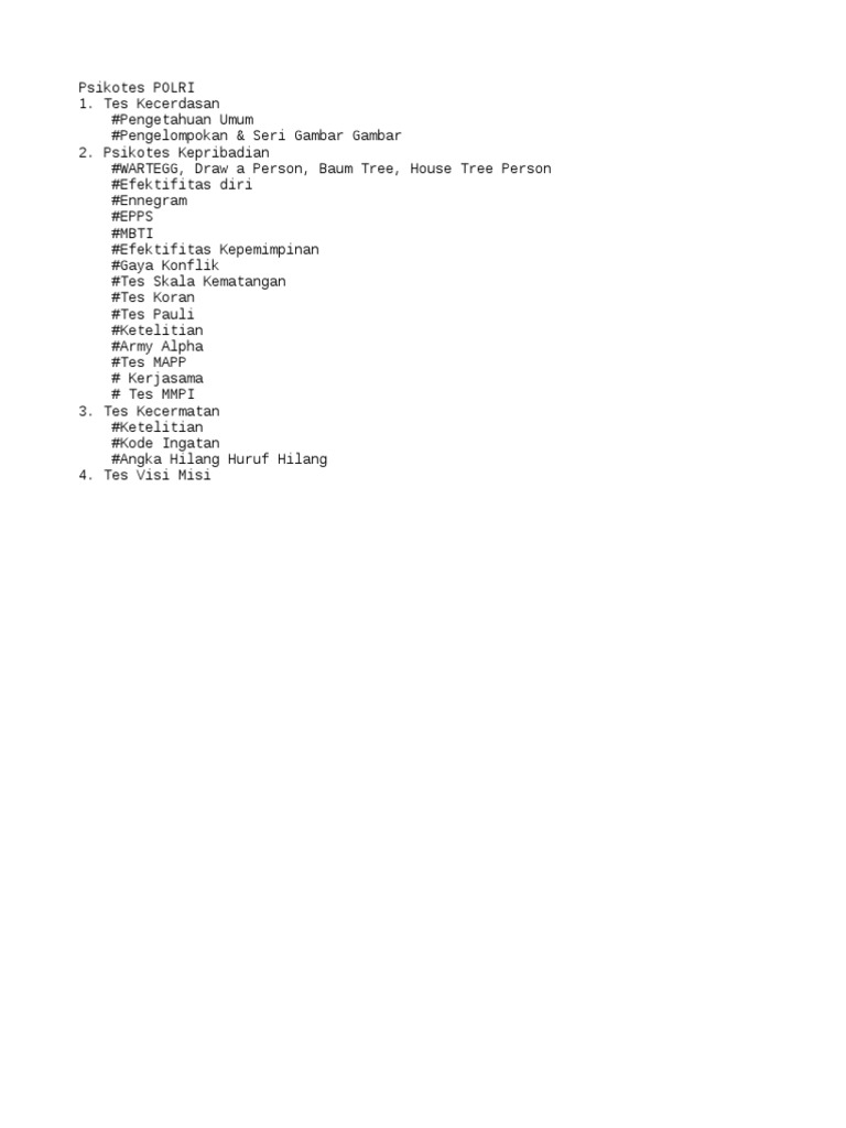 Tes Psikotes Angka Hilang Polri