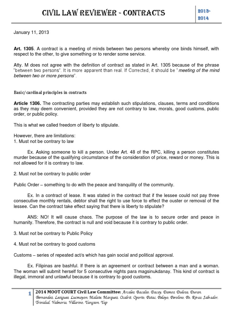 Civil Law Transcript - CONTRACTS | PDF | Offer And Acceptance ...