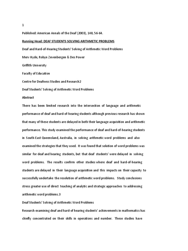 Deaf Students' Arithmetic Problem Solving | PDF | Hearing Loss ...