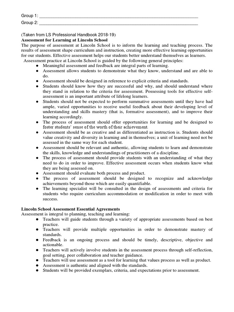 Lincoln School Assessment Practices | PDF | Educational Assessment ...