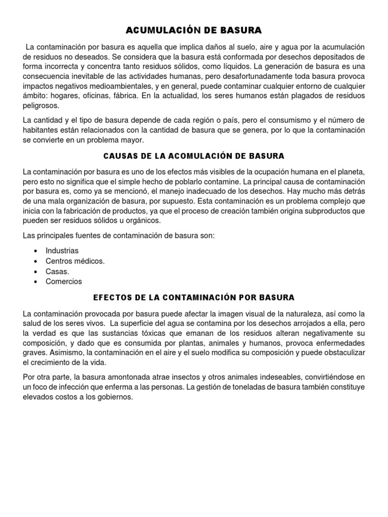 Causas y efectos de la acumulación de basura | PDF