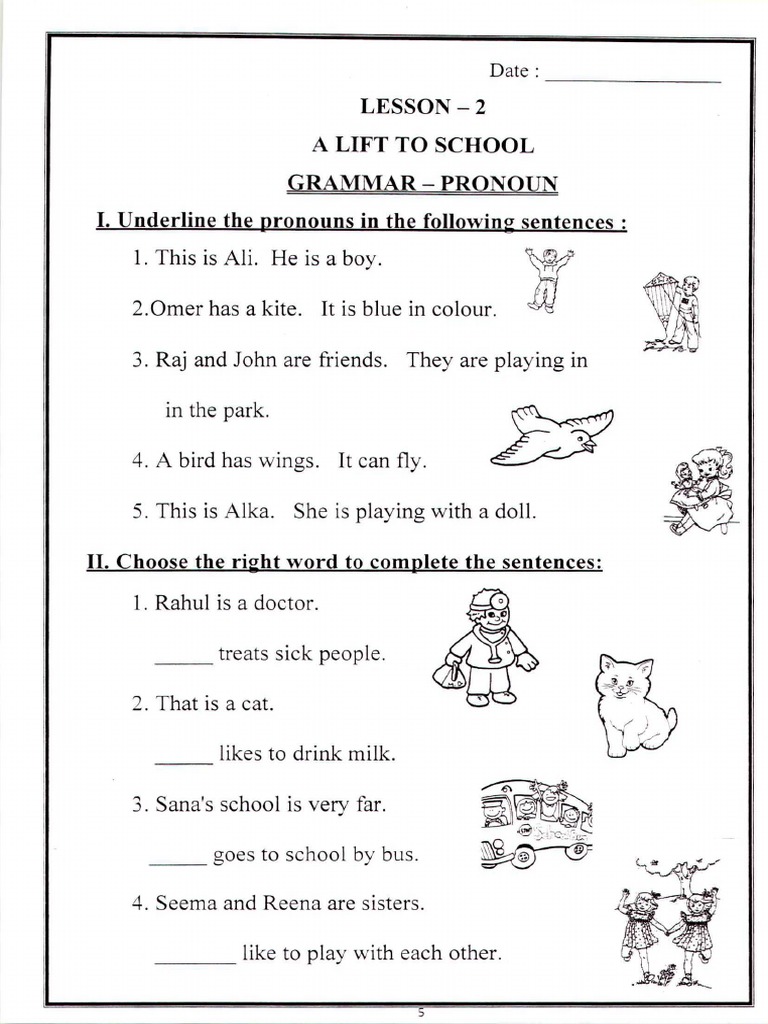 cbse class 1 english assignments 8 grammer pronoun
