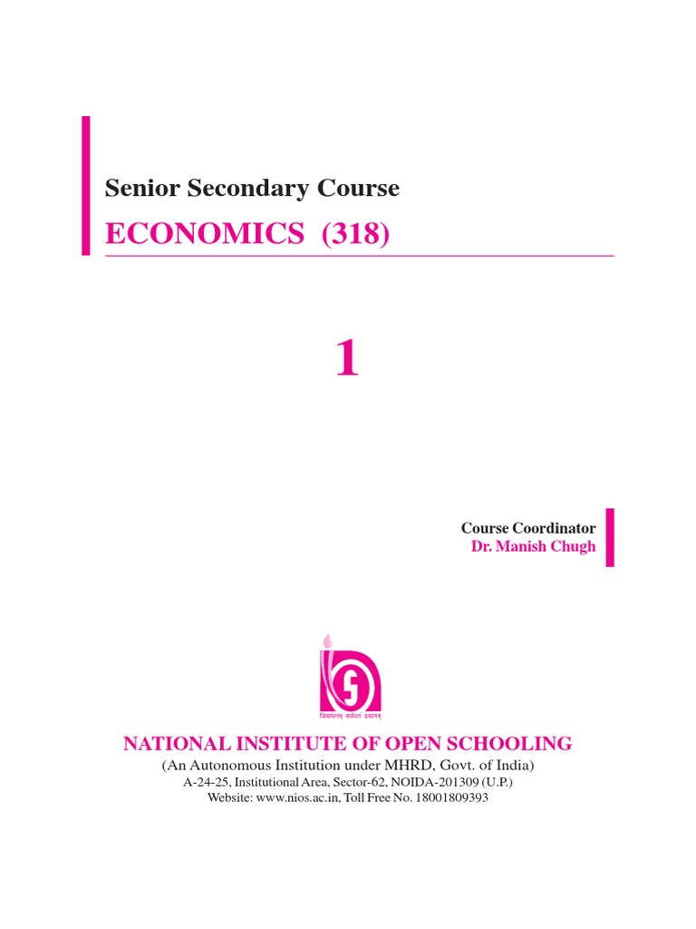 NIOS Economics Senior Secondary Course Study Material Textbook For UPSC ...