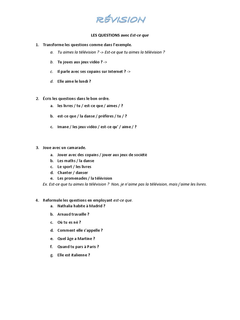 Questions Avec Est Ce Que Pdf