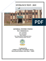 Pre-Pg Entrance Test - 2019: General Instructions For Admission To