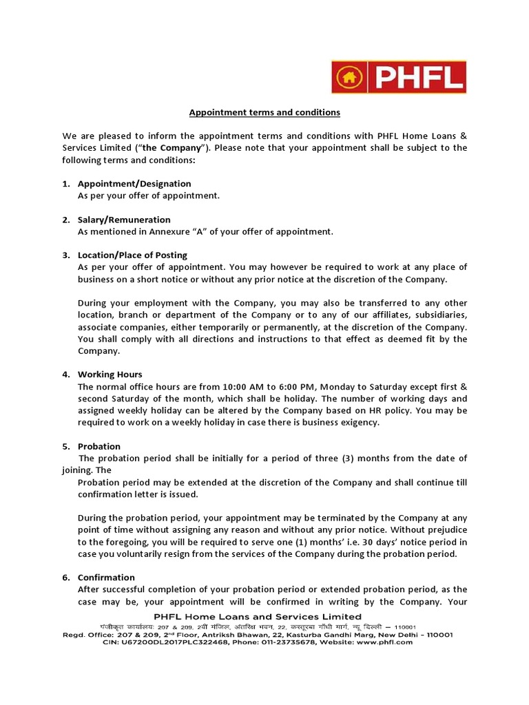 Appointment Terms and Conditions | PDF | Indemnity | Confidentiality